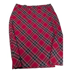 Covington Women's Red Plaid Midi Skirt Size 10 Stretch Lined  Zip Dark Academia